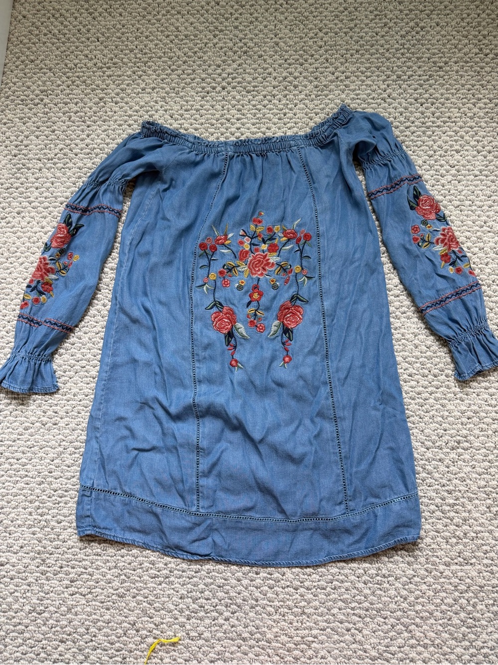 Blue Embroidered Off-Shoulder women’s Dress